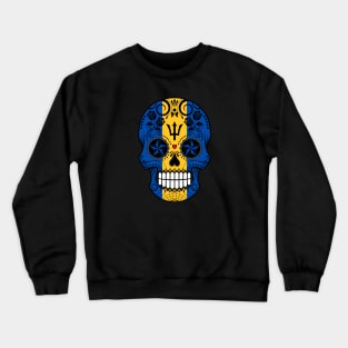 Barbados Flag Sugar Skull with Roses Crewneck Sweatshirt